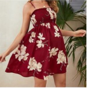 Spaghetti strap red floral dress